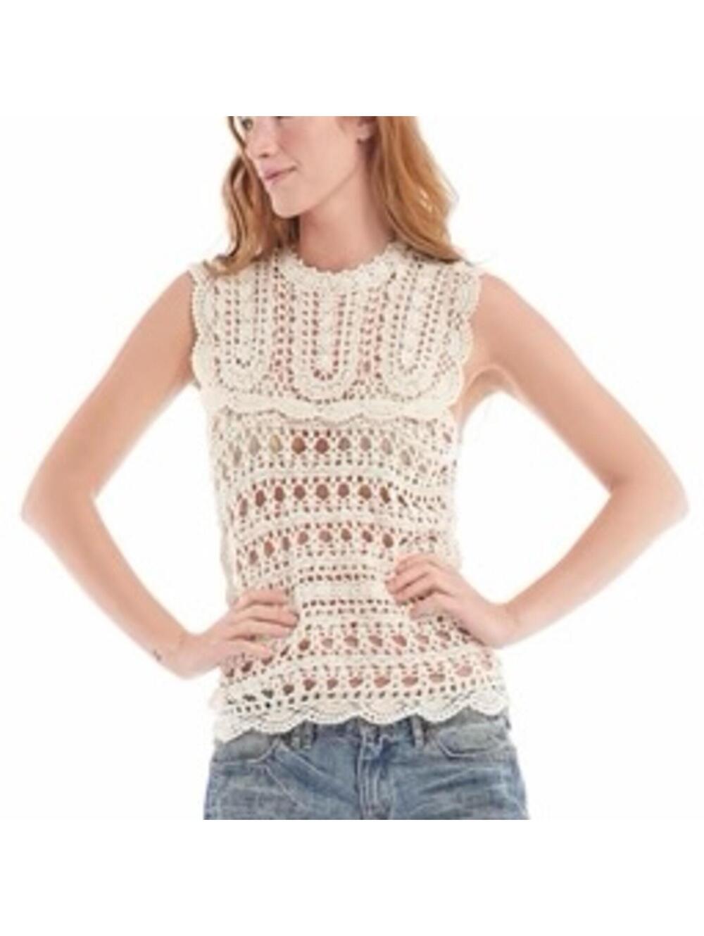 Anna‎ Kosturova Manor Crochet Top Cream Cotton Lace Sleeveless Boho Shell XS